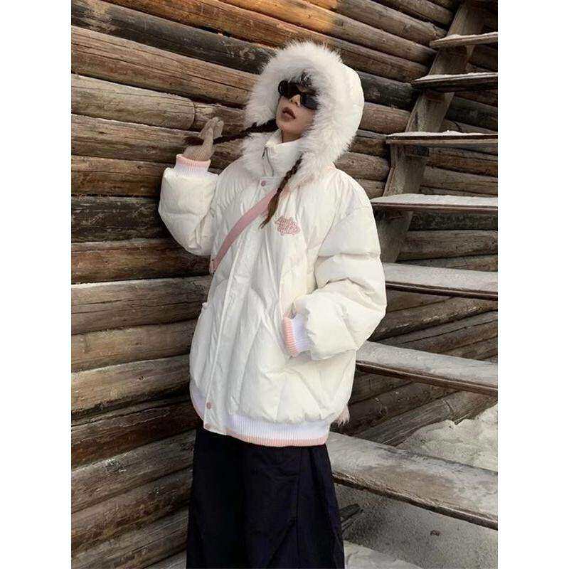 韩系慵懒风毛领连帽棉衣外套女冬季新款ins加厚不臃肿保暖面包服