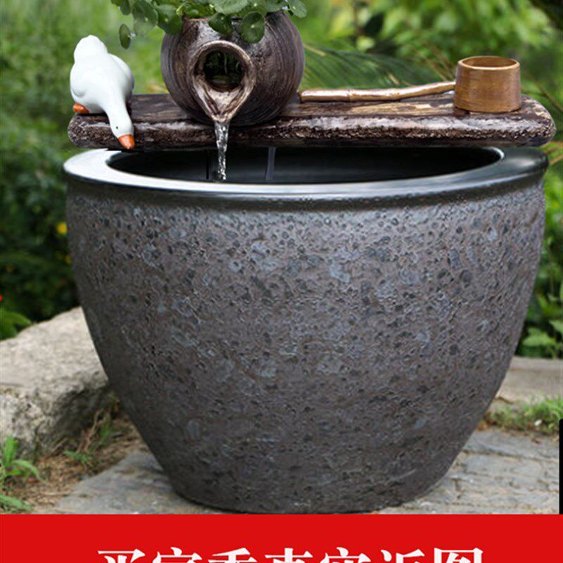包邮创意陶罐流水器鱼缸循环过滤陶瓷流水摆件水缸石槽水景搭配造