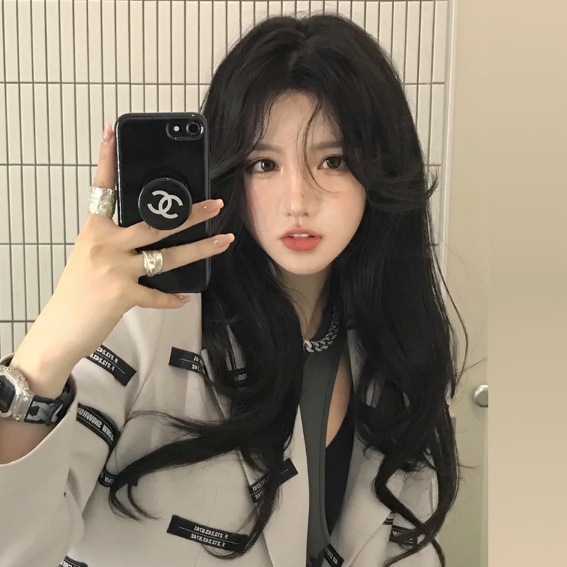 黑色中分长卷发假发女长发全头套式八字刘海大波浪lolita整顶发套