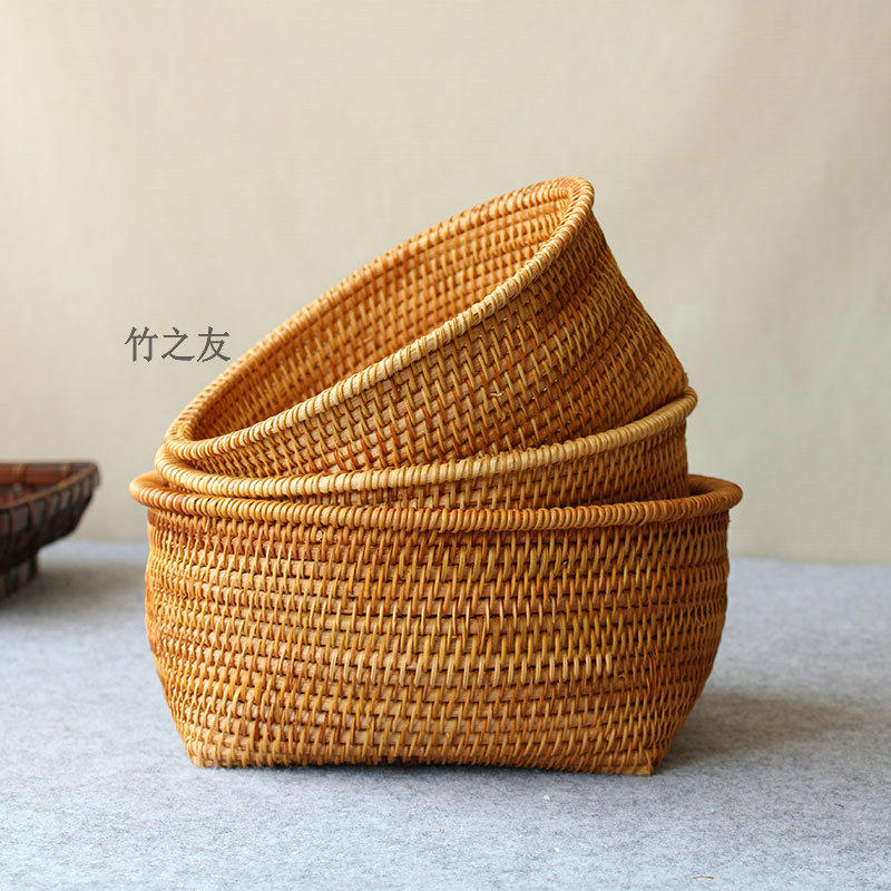藤编收纳筐家用纯手工竹编制品簸箕制品越南篮水果筐子筛子竹篮子