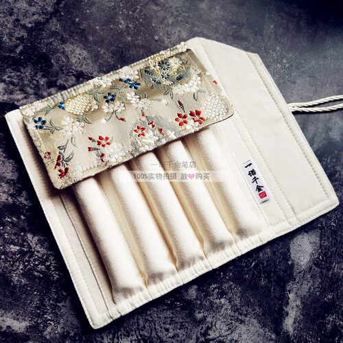 一诺千金手作新那年花开织锦缎钢笔国潮中国风笔帘古风绣花卷笔袋