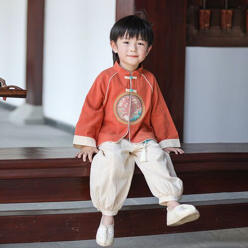 汉服男童2024秋季新款唐装男孩中国风长袖古装儿童古风国学表演服