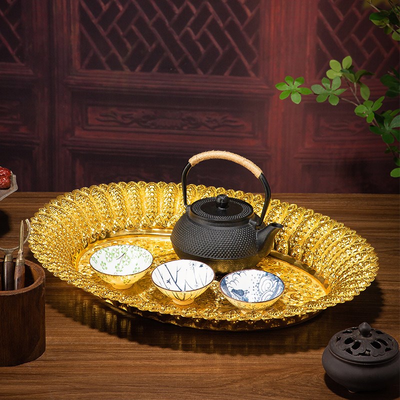 泰式干泡台壶承茶盘日式禅意复古防水茶席茶具金属糖果干果收纳盘