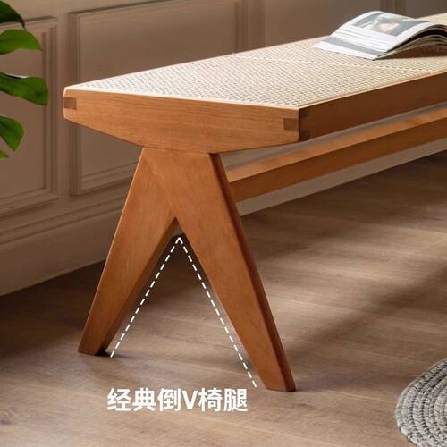 中式仿藤木床尾凳橡胶木客厅家用原木换鞋凳樱桃色胡桃色