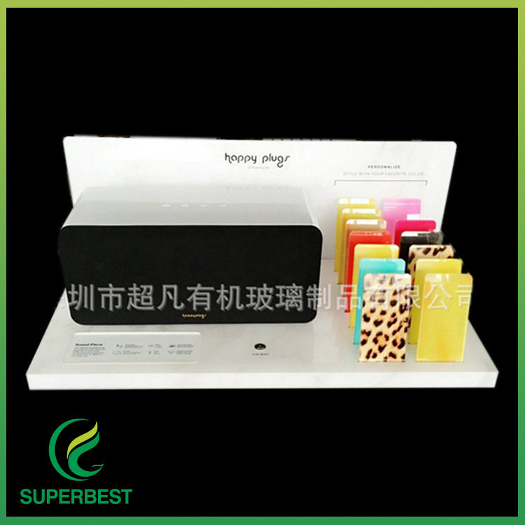 厂家亚克力蓝牙音箱展示台有机玻璃白色L形智能发光小音响陈列架