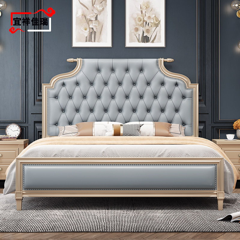 轻奢欧美式实木床1.8米现代简约白色单双人豪华主卧1.5公主大婚床