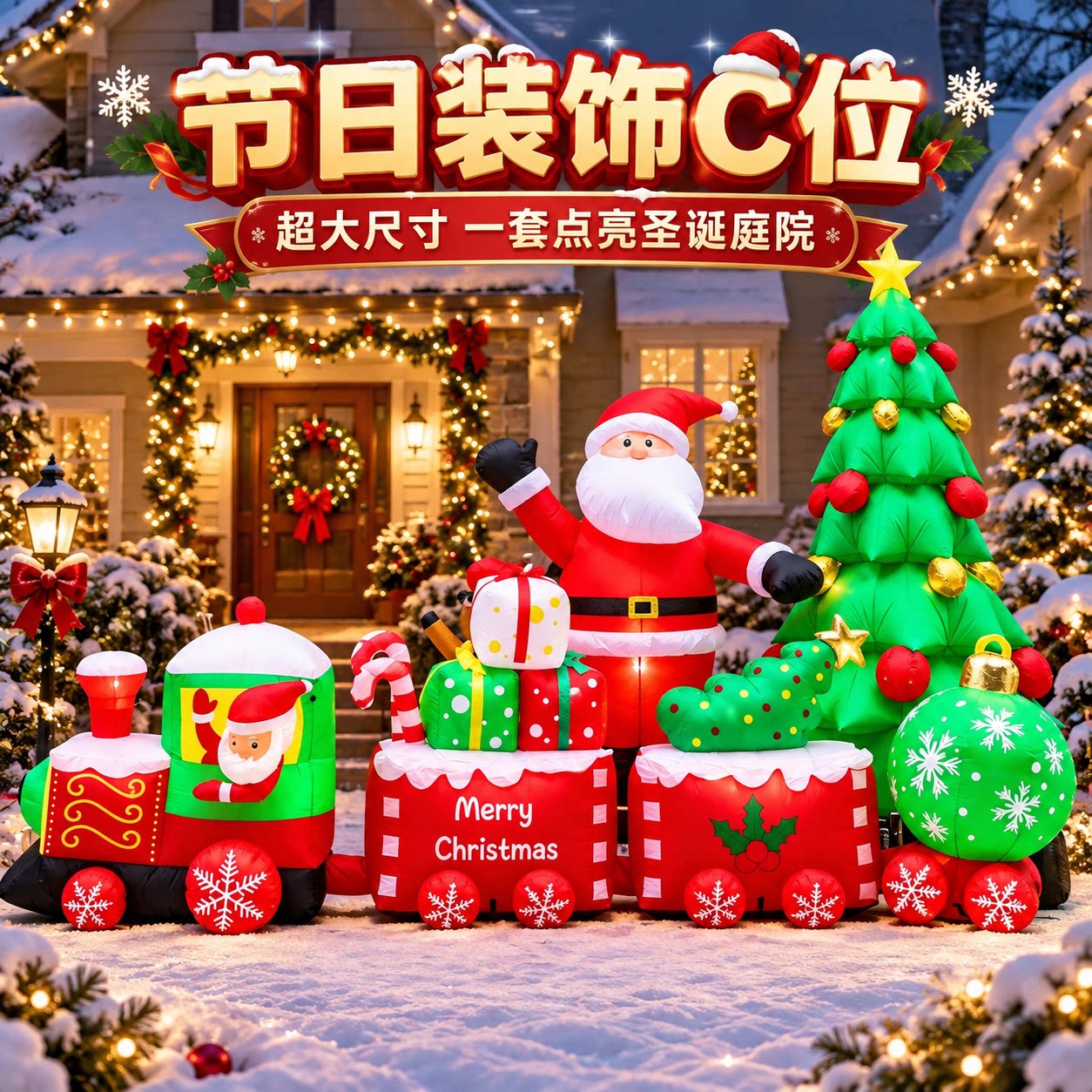 【送风机+灯光】圣诞节爬墙气模
