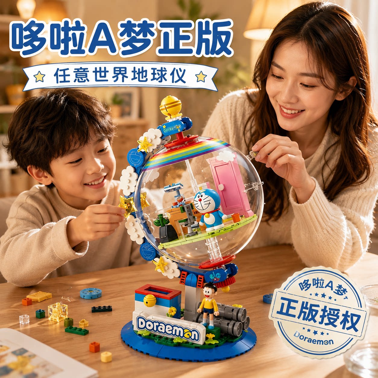 正版哆啦A梦地球仪积木益智玩具