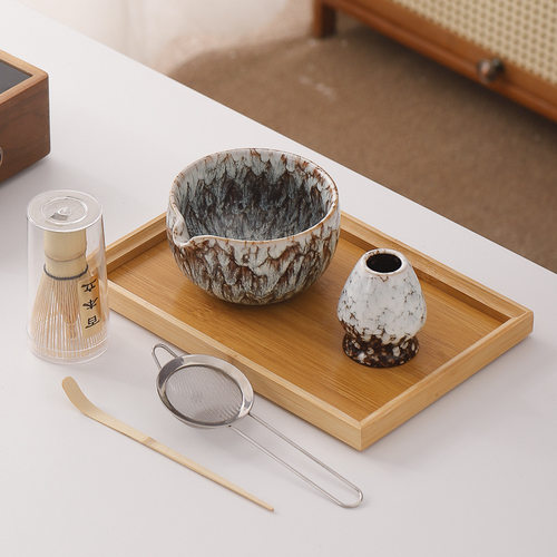 Matcha set  6件套窑变白抹茶碗陶瓷茶筅竹子抹茶刷百本立抹茶套