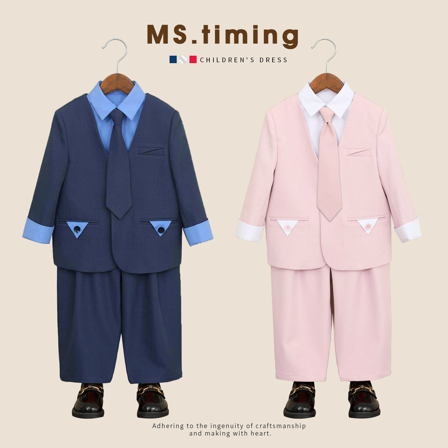 儿童假两件西装套装男童花童礼服春夏主持钢琴演出服男孩帅气西服