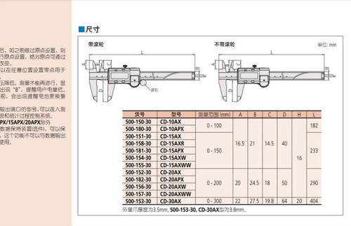 500-150-30 日本三丰数显卡尺CD-10AX 全新原装正品