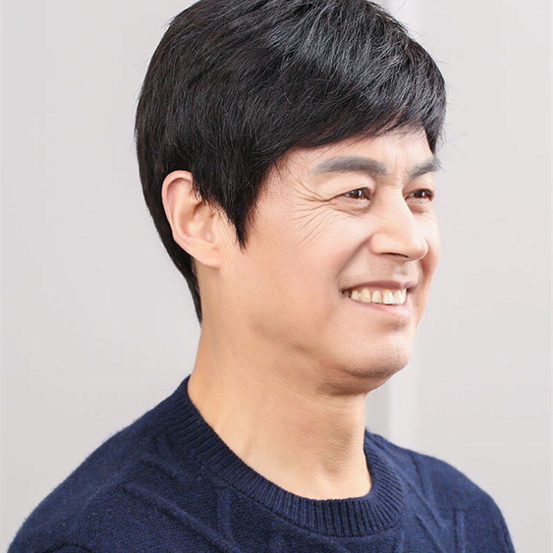 中年男士假发短发中老年假发男全头套式爸爸发型真人发丝假发头套