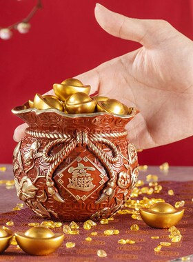 朱炳仁铜 五福聚宝袋 桌面装饰铜摆件聚宝盆开业礼品存钱罐