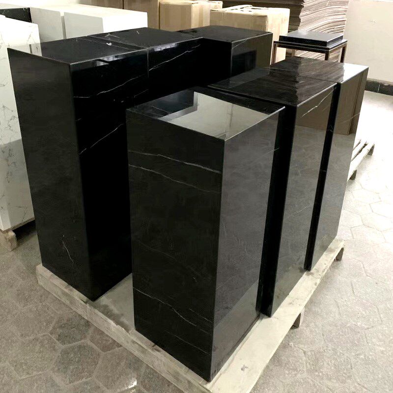 天然黑白根大理石底座摆件酒店商场销售中心工艺品雕塑台基座墩石