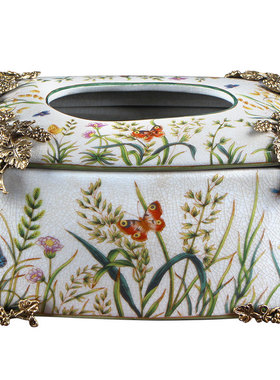 创意欧式果盘套装客厅装饰纸巾盒陶瓷茶几烟缸收纳盘美式花瓶摆件