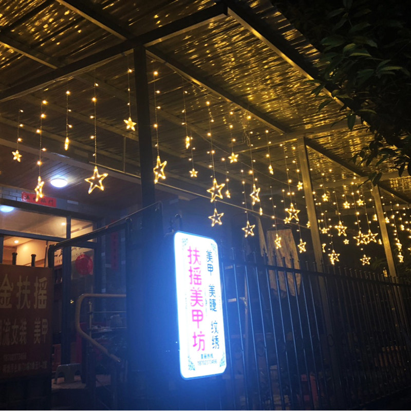 网红五角星星窗帘灯飘窗彩灯少女心卧室床头阳台装饰满天星挂墙上