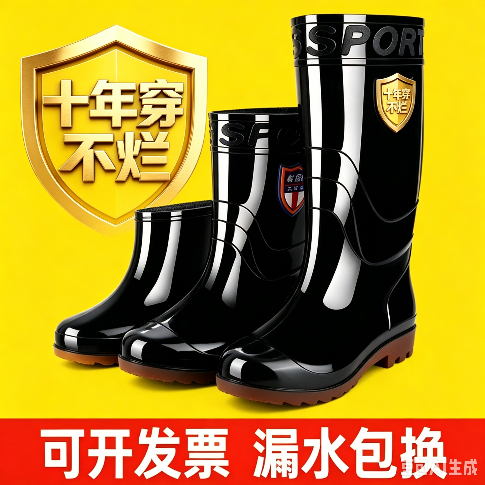 【十年穿不烂】军工品质耐磨牛筋底防滑劳保鞋高筒 防水长筒雨鞋