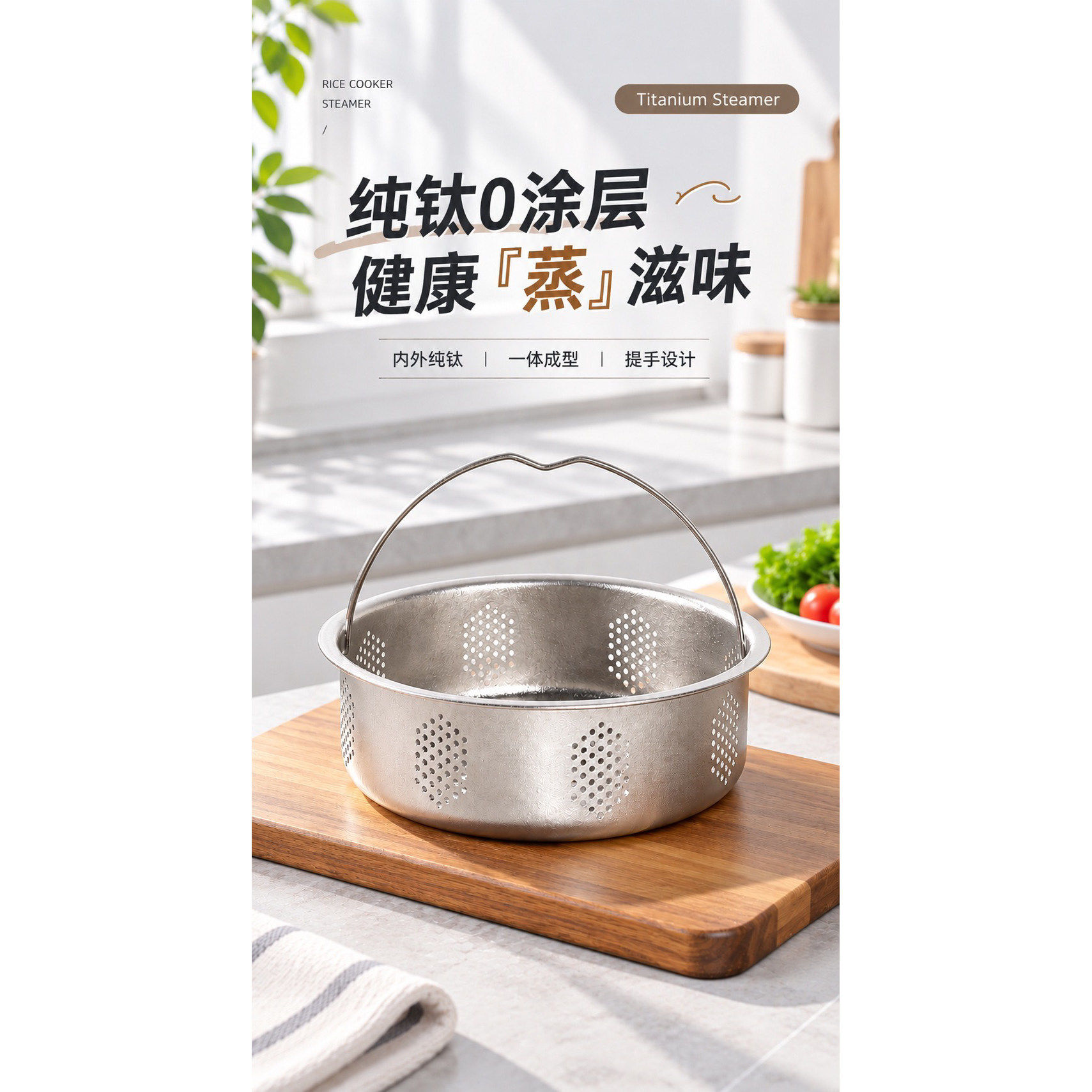 纯钛多功能4升沥篮 适配4升电饭煲 蒸格沥水两用耐高温耐腐蚀沥篮