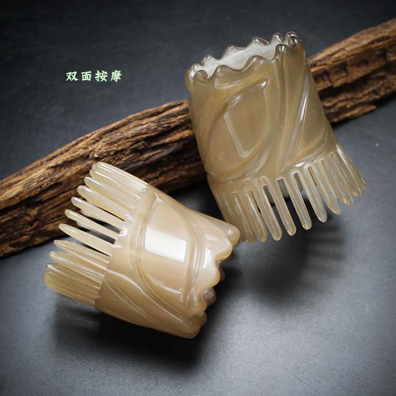 白牛角梳子手工洗发梳高档老式圆形洗头刷子天然白水牛角头疗梳子