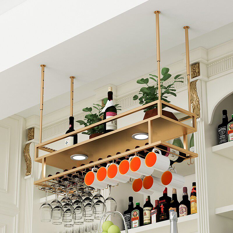 铁艺酒吧吧台红酒高脚杯架子倒挂酒架家用创意吊酒杯架悬挂式酒柜