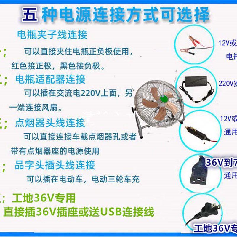 48V60V通用三四轮电动瓶车12V24伏趴爬地扇货车直流船用36V电风扇