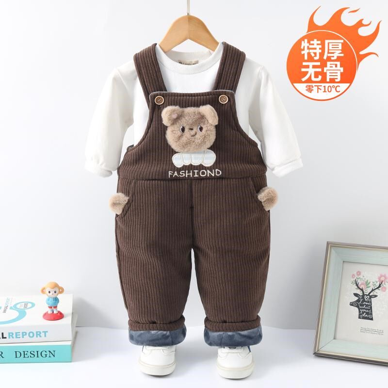 宝宝背带棉裤冬加绒夹棉加厚外穿男童新款儿童女婴儿背带裤秋冬款