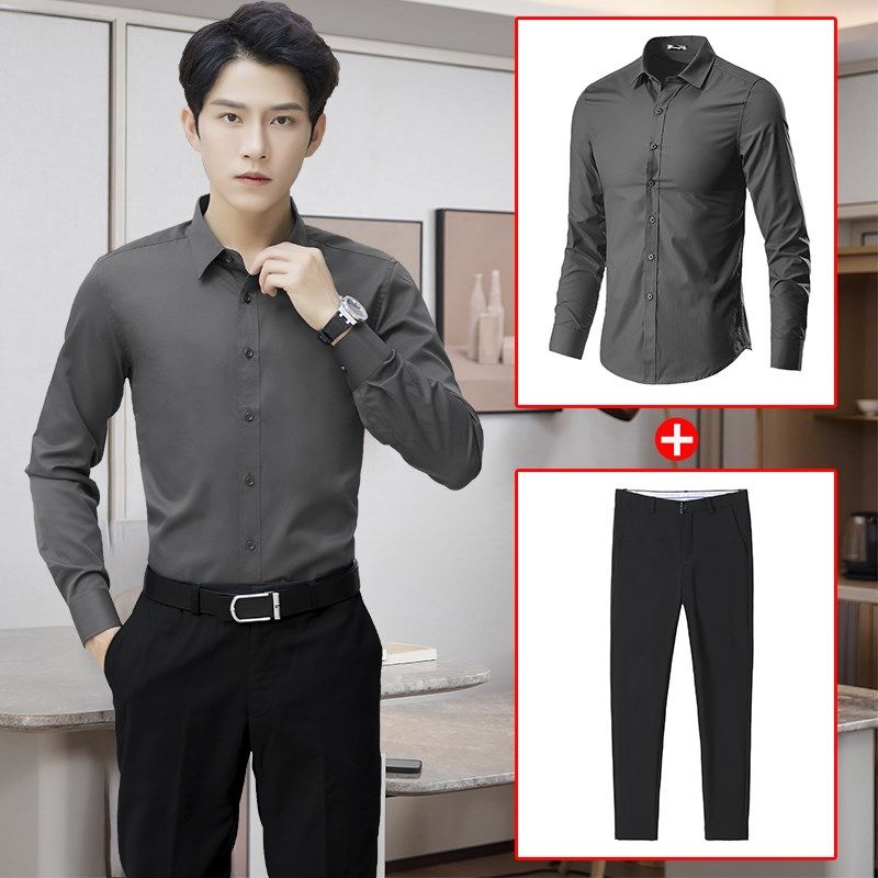 公务员面试正装衬衫男学生衣服职业套装白色毕业生答辩应聘西裤男