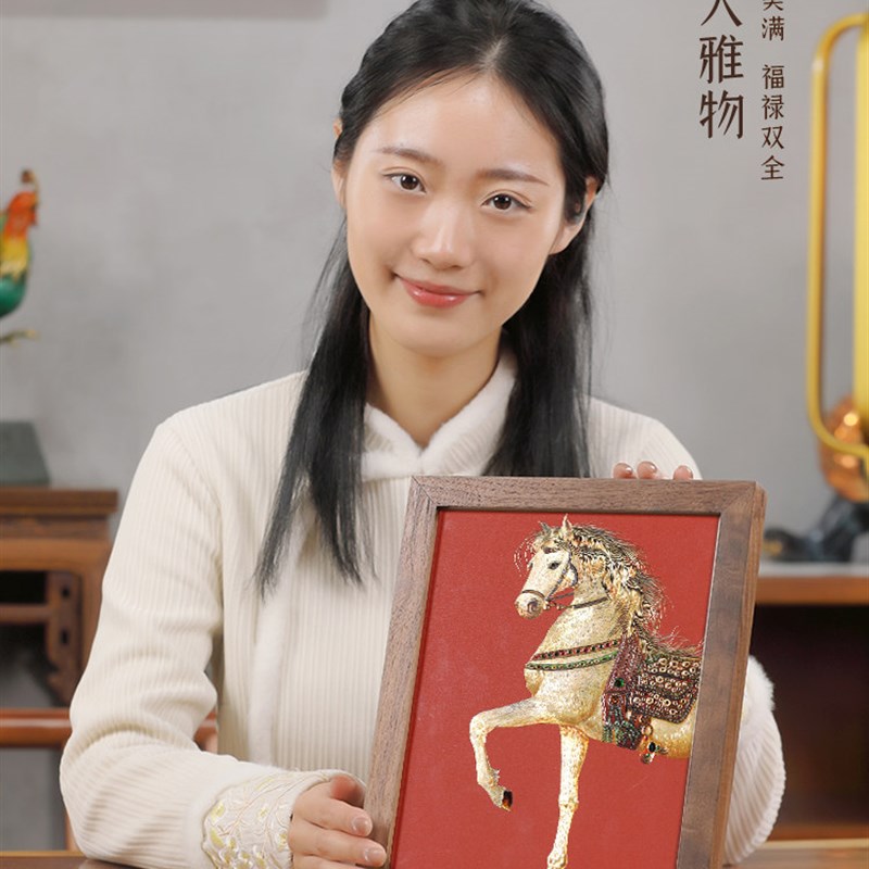 礼师傅徐悲鸿马年生肖开业摆件手工铜雕画装饰桌面摆台画商务礼物