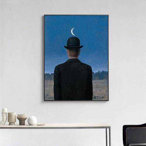 马格利特Magritte带圆顶硬礼帽的男人艺术挂画超现实主义装饰画