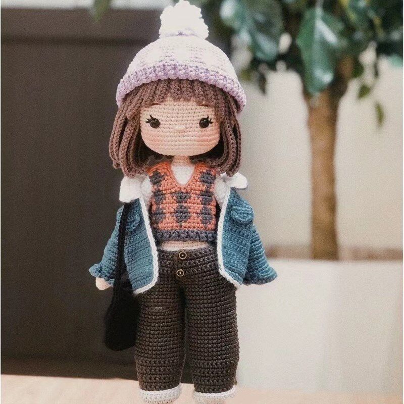 成品人偶DIY可爱女孩摆件衣服可穿脱换装毛线钩针趣味手工玩偶