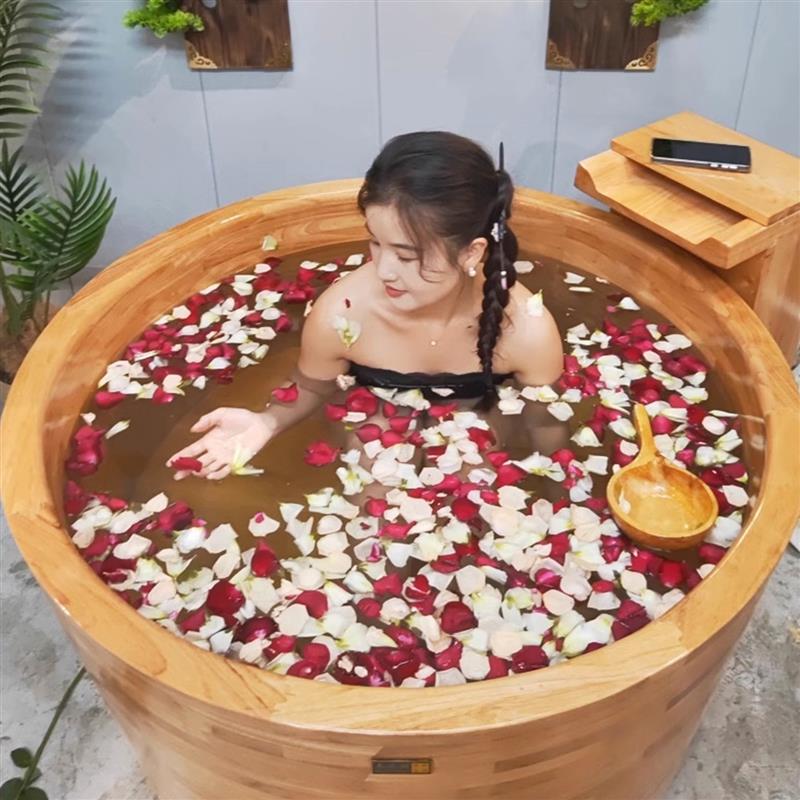 杉琦圆形泡澡木桶泡澡桶木质浴缸加厚成人沐浴桶全身澡盆