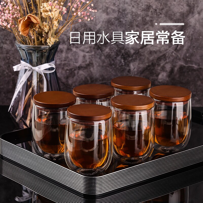 英国ORTOR玻璃杯带盖家用双层隔热水杯办公茶杯玻璃水杯水壶套装