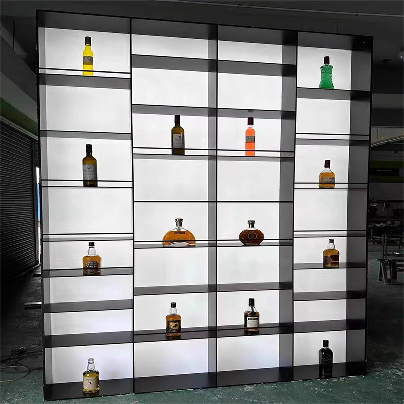 压克力发光背板不锈钢金属展示柜酒柜酒格红酒架钢板柜橱柜置物架