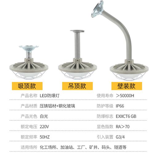亚明led防爆地雷灯100瓦200w防水防爆防腐化工厂加油站照明射灯吊
