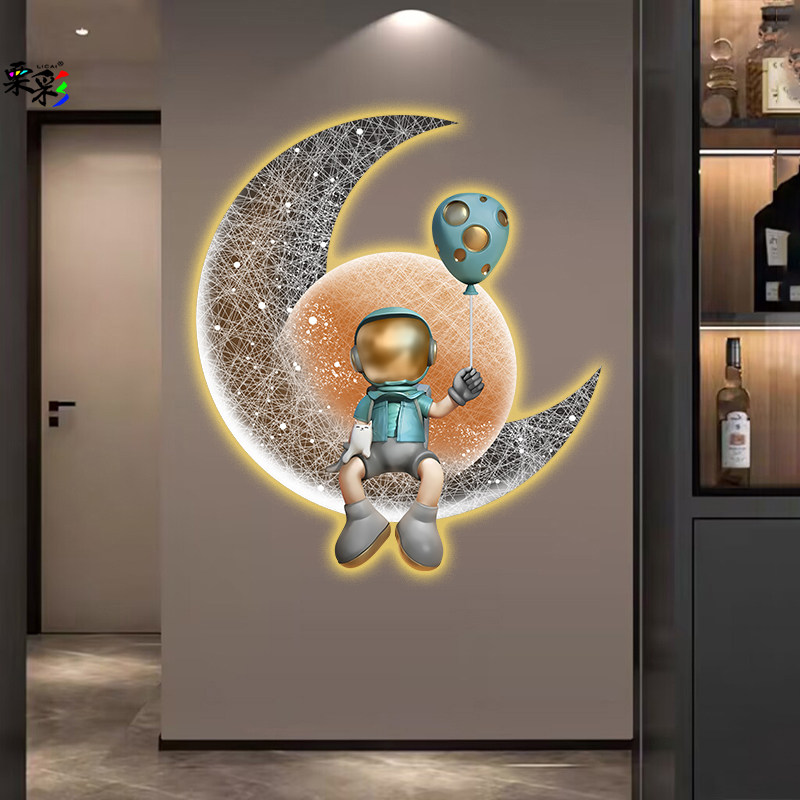 高级感太空人入户玄关装饰画带led气氛灯画创意饭厅过道发光挂画