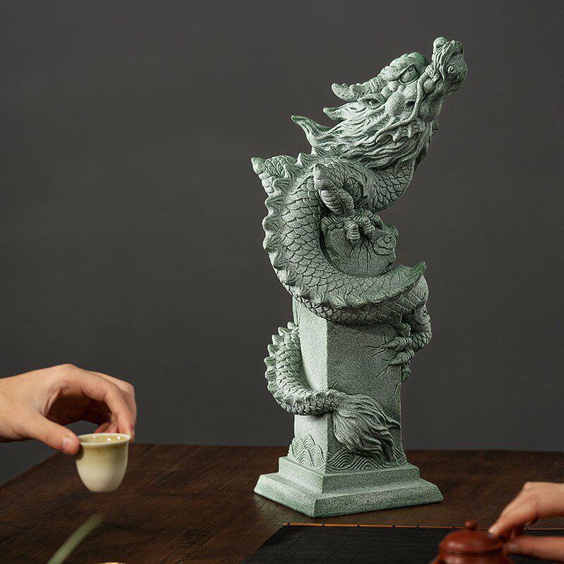 青砂石飞龙在天桌面摆件中式国潮创意精品茶宠桌面鱼缸造景装饰品