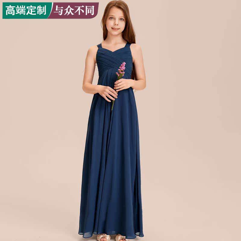 儿童钢琴小提琴演奏合唱团指挥服女童舞台才艺表演雪纺吊带晚礼服