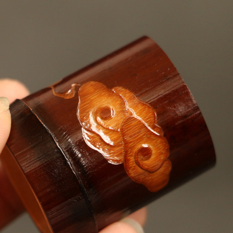 精品纯手工雕刻天然真宗广西老煤竹盖置竹雕竹节紫砂壶盖托茶配件