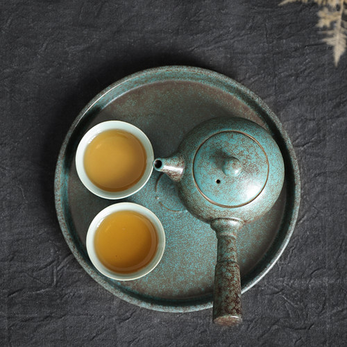 创意托盘圆形家用酒店精致茶水盘果盘复古壶承茶托壶托茶道零配件