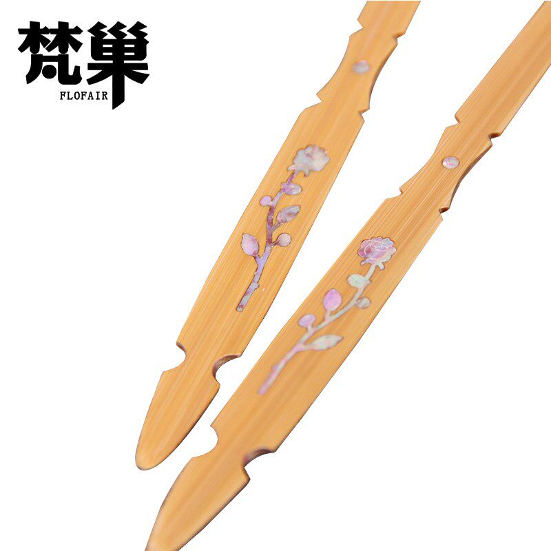 梵巢琴竹贝雕玫瑰花嵌黑檀木头扬琴乐器配件键琴槌棒QZ-8011赠盒