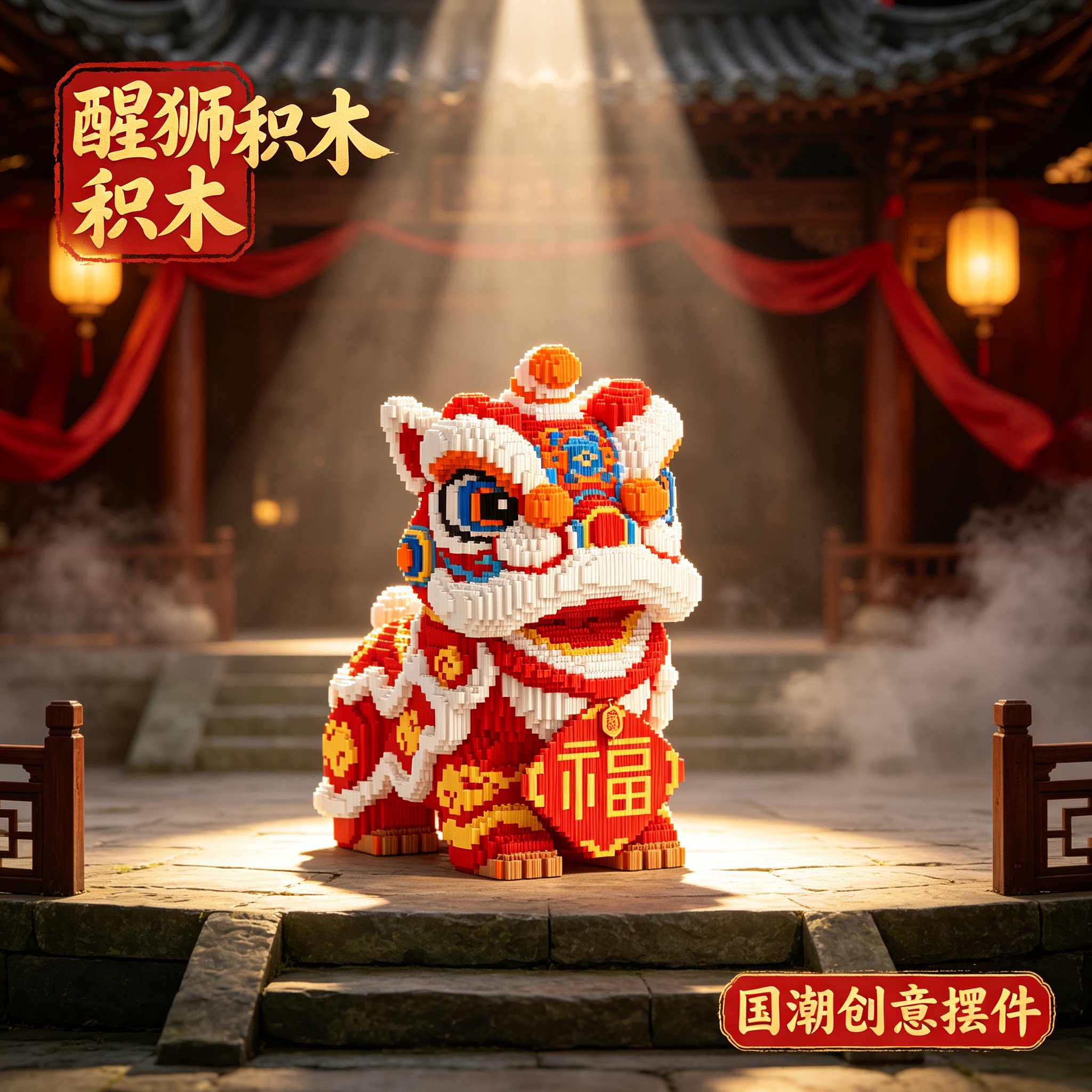新款醒狮积木益智玩具成人高难度图片