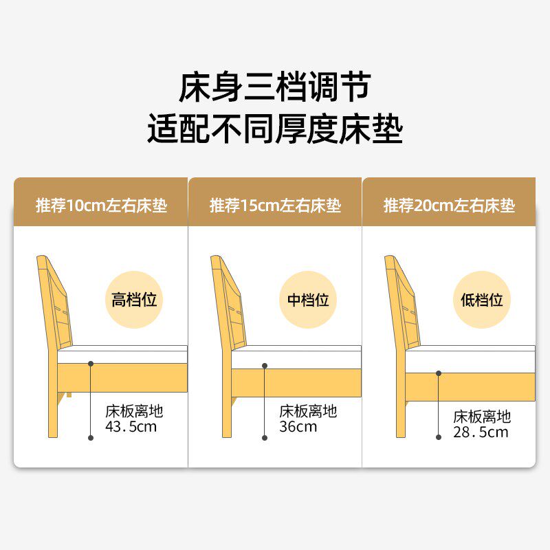 实木床白橡木全实木北欧原木风儿童床一米1.2米1.35m小户型单人床
