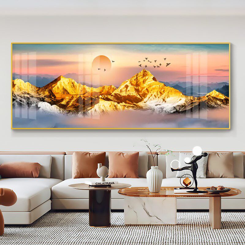 网红日出东方背靠金山装饰画客厅挂画办公室风景一整幅沙发背景墙