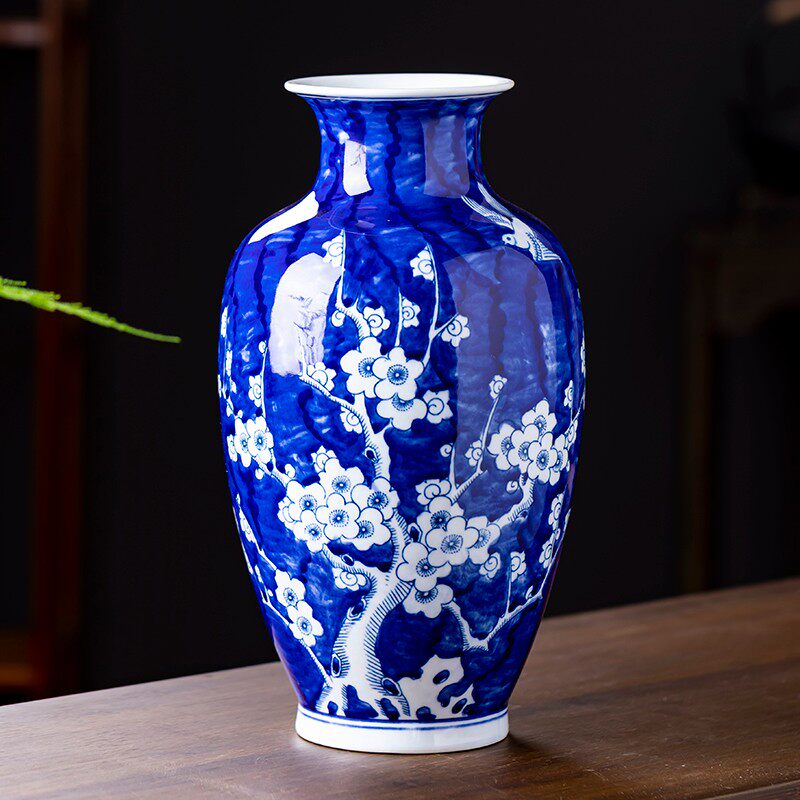 景德镇陶瓷花瓶明清仿古青花手绘冰梅中式居家电视柜装饰品摆件