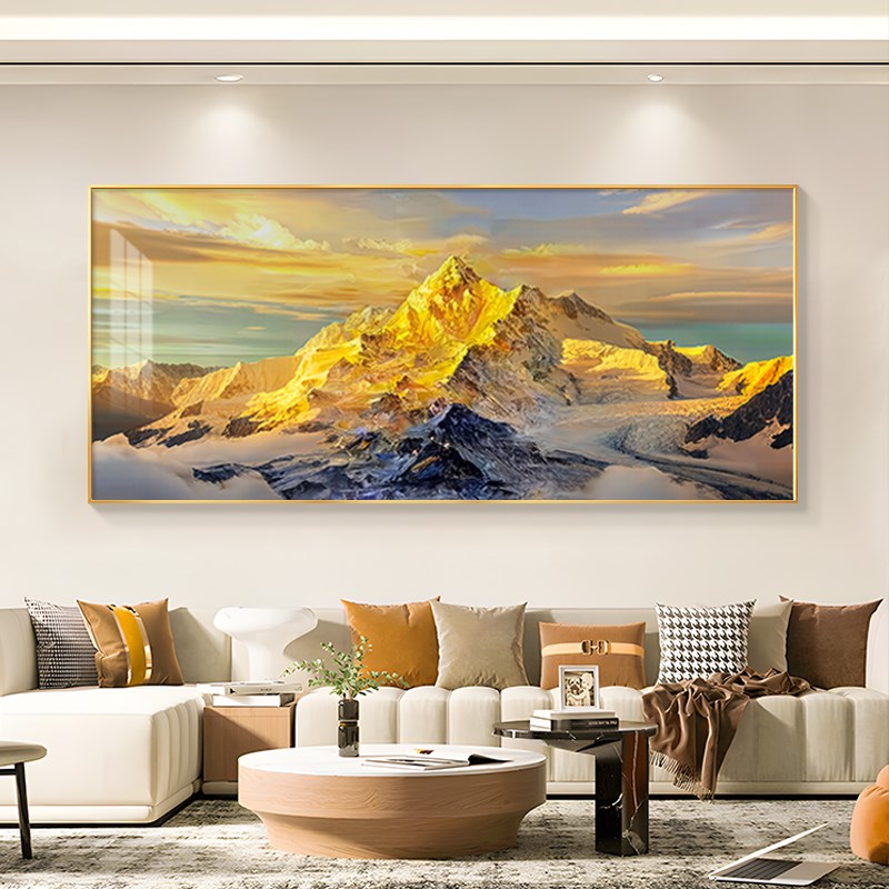 日照金山客厅大白墙装饰画大芬村油画沙发背景墙挂画山水手绘壁画