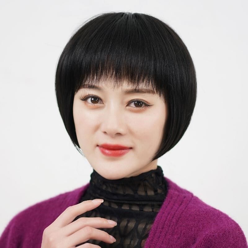2024时尚新款假发女短发真发波波头圆脸发型薄款透气真头发全头套
