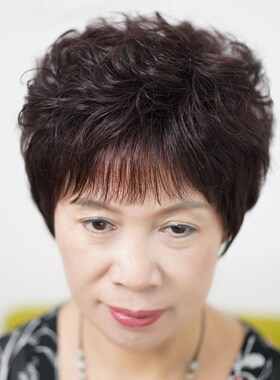 假发真发全真人发中老年妈妈化疗光头专用短发全头套烫卷黑色自然