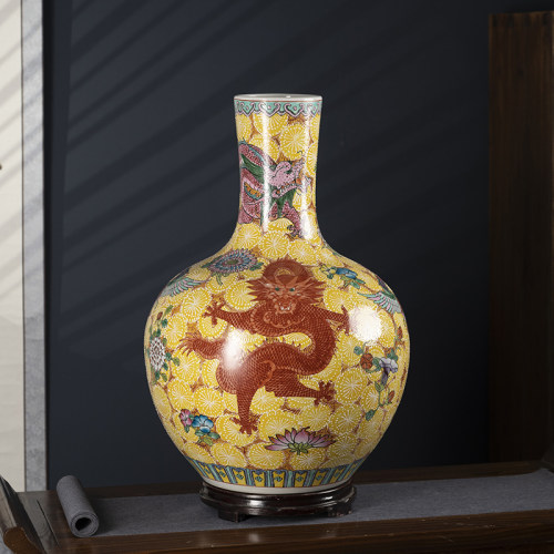 景德镇陶瓷器粉彩大号天球瓶花瓶家居客厅电视柜中式装饰插花摆件