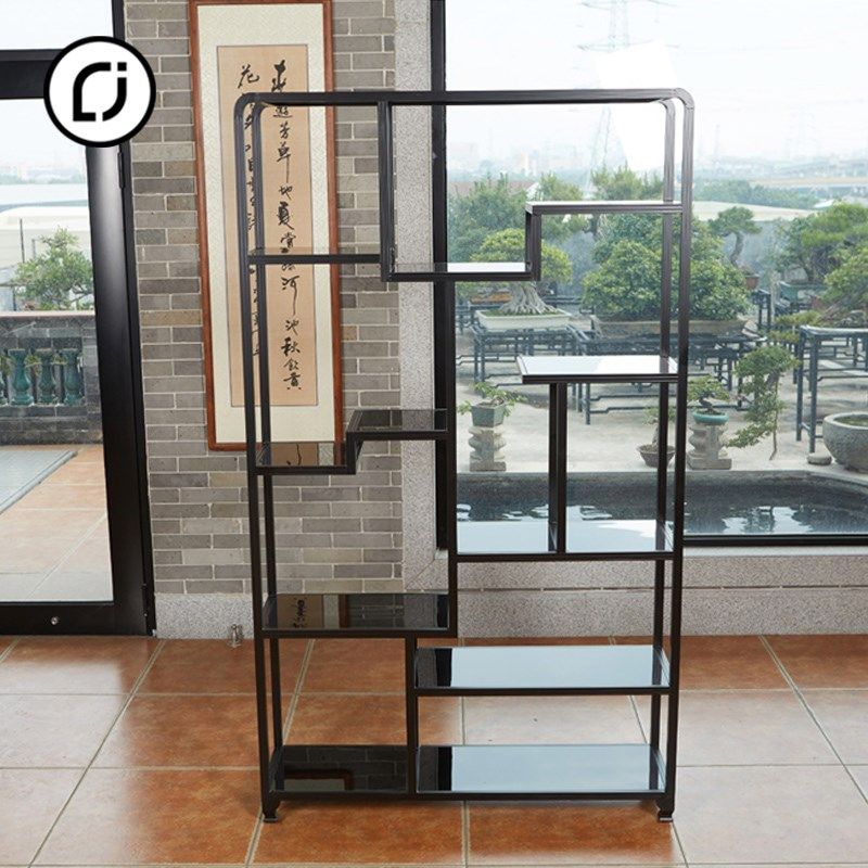 博古架铝合金新中式花架多肉架玄关隔断多宝阁置物架茶具茶叶展示