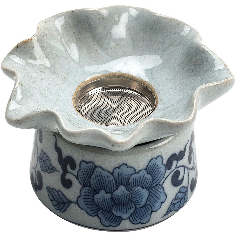 陶迷青花瓷茶漏缠枝莲复古茶滤网功夫茶具套装配件家用茶叶过滤器